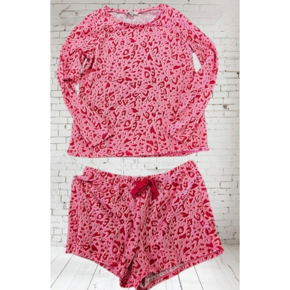Loft Outlet Sleepwear Set Red & Pink Animal Print/Hearts Top Size S, Shorts M - Picture 15 of 15